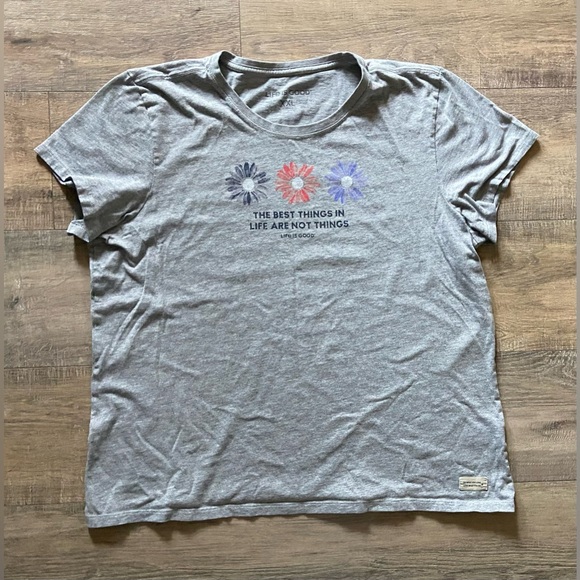 Life is Good women’s size XXL crusher grey short sleeve t-shirt flower quote - Picture 1 of 7